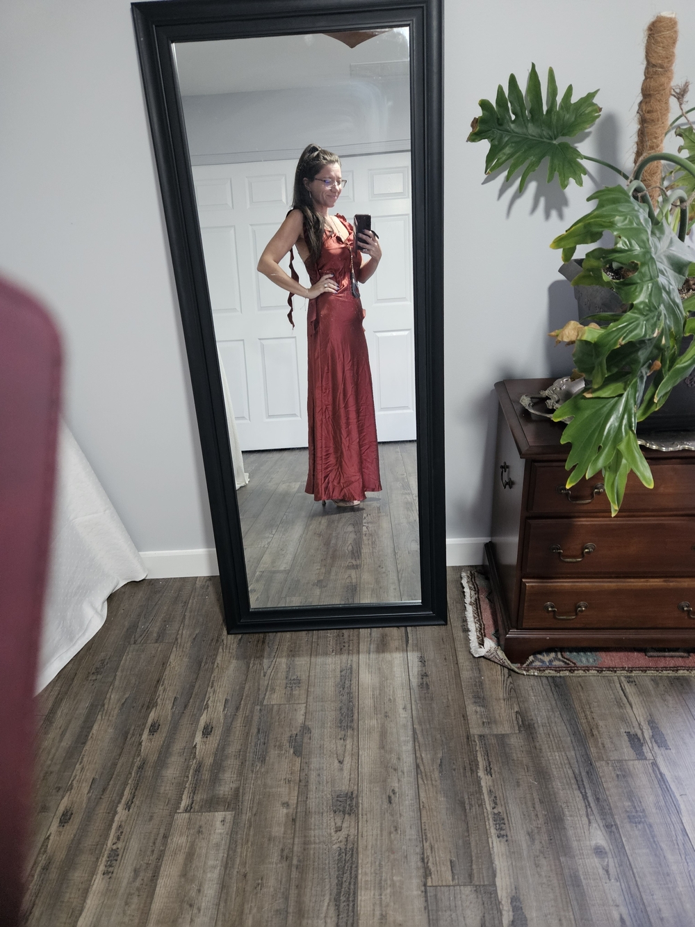 Satin Tie-Back Maxi Dress in Rust - Picture 3 of 6